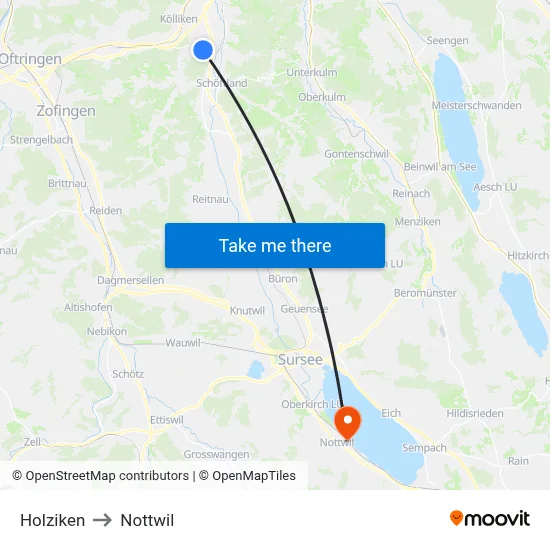 Holziken to Nottwil map