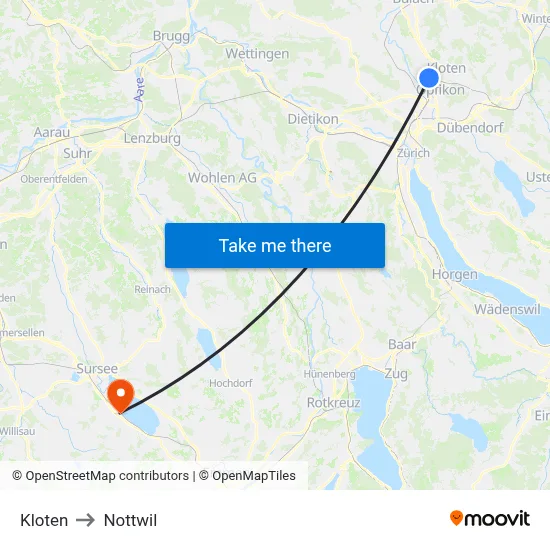 Kloten to Nottwil map