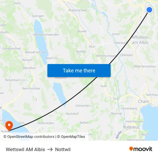 Wettswil AM Albis to Nottwil map