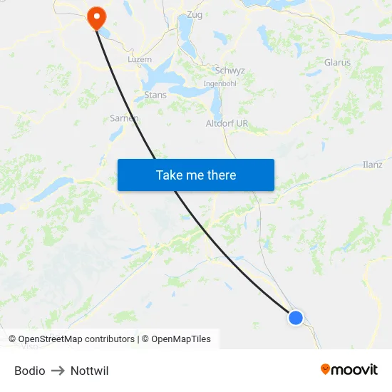 Bodio to Nottwil map