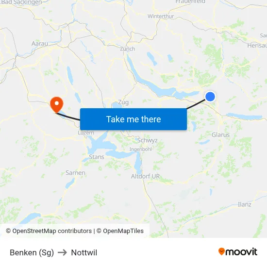 Benken (Sg) to Nottwil map
