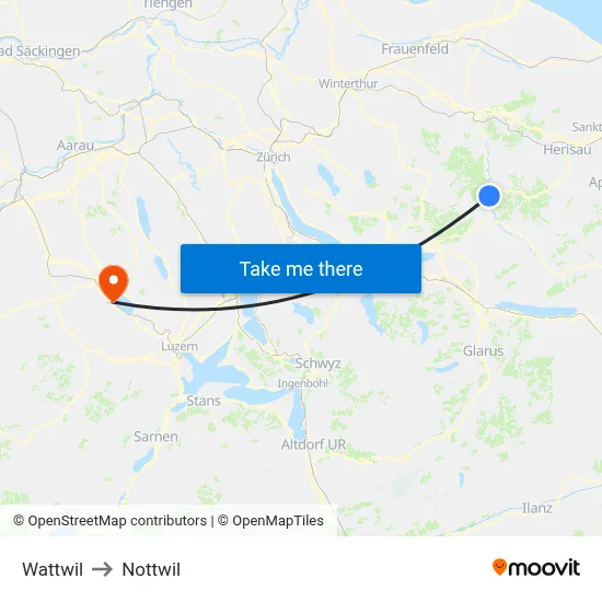 Wattwil to Nottwil map