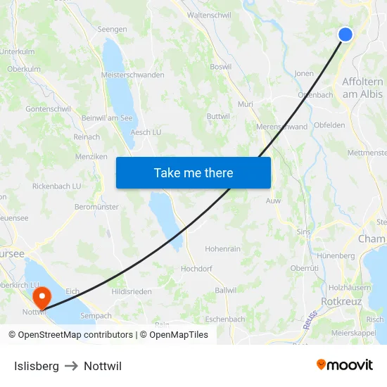 Islisberg to Nottwil map