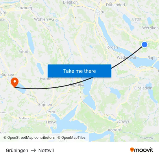 Grüningen to Nottwil map