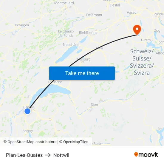 Plan-Les-Ouates to Nottwil map