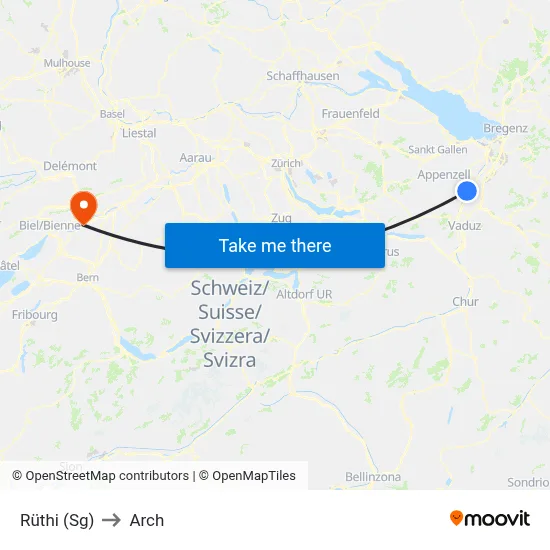 Rüthi (Sg) to Arch map