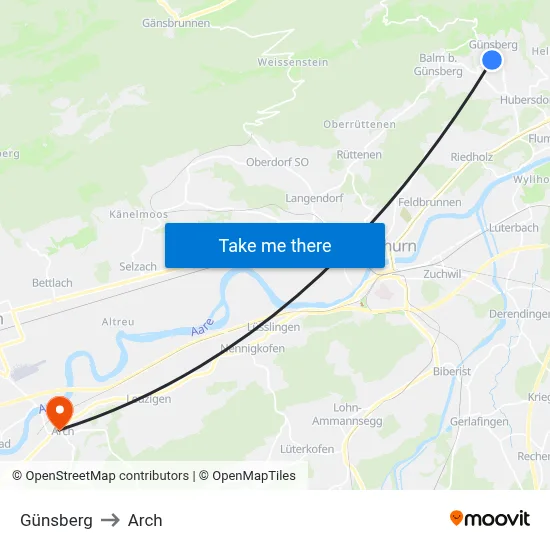 Günsberg to Arch map