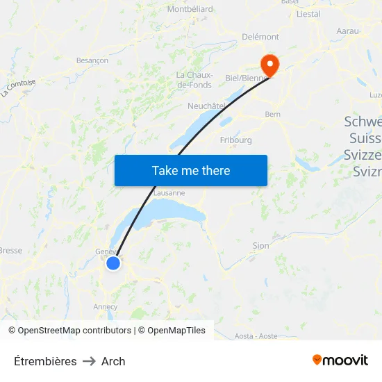 Étrembières to Arch map