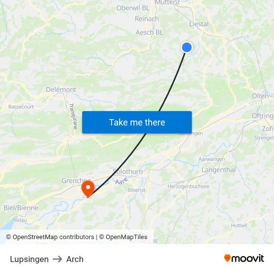 Lupsingen to Arch map