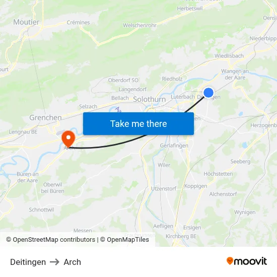 Deitingen to Arch map
