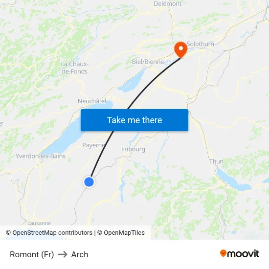 Romont (Fr) to Arch map