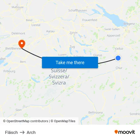 Fläsch to Arch map