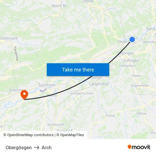 Obergösgen to Arch map
