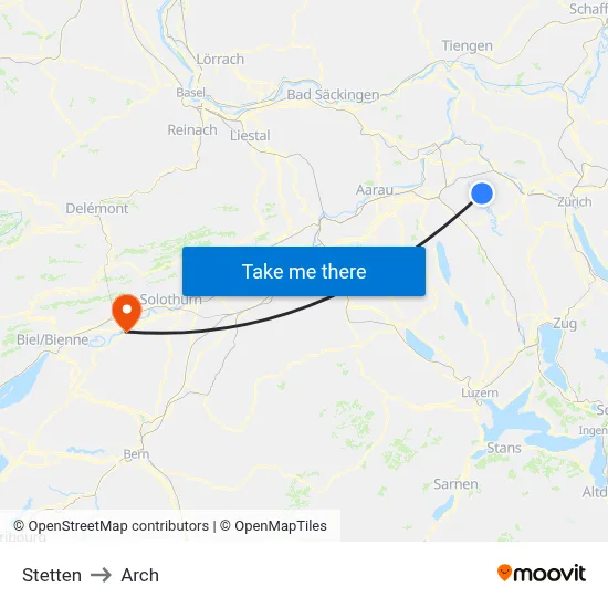 Stetten to Arch map