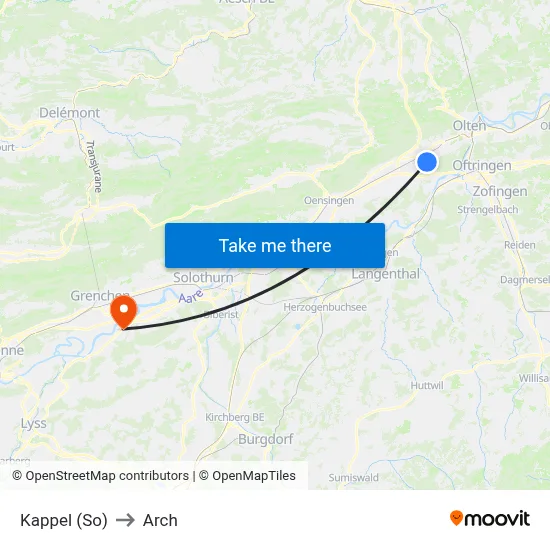 Kappel (So) to Arch map