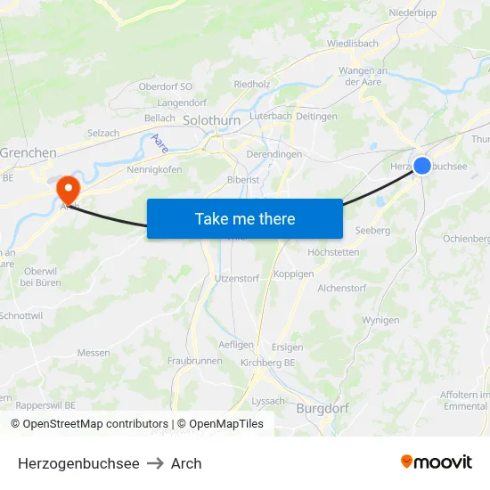 Herzogenbuchsee to Arch map