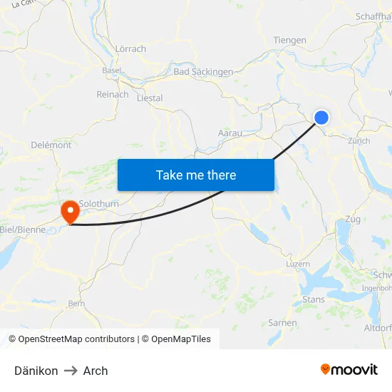 Dänikon to Arch map