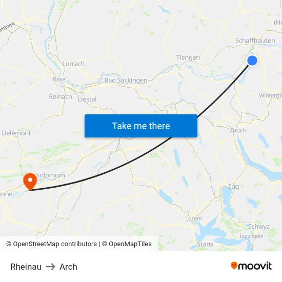 Rheinau to Arch map