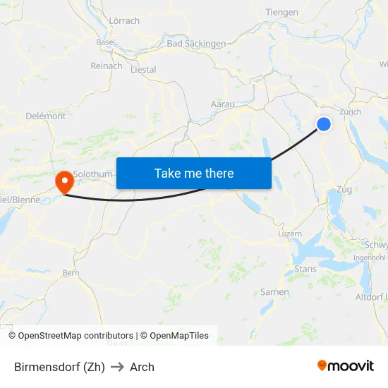 Birmensdorf (Zh) to Arch map