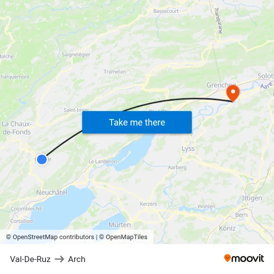 Val-De-Ruz to Arch map