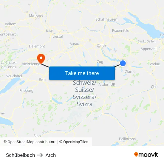 Schübelbach to Arch map