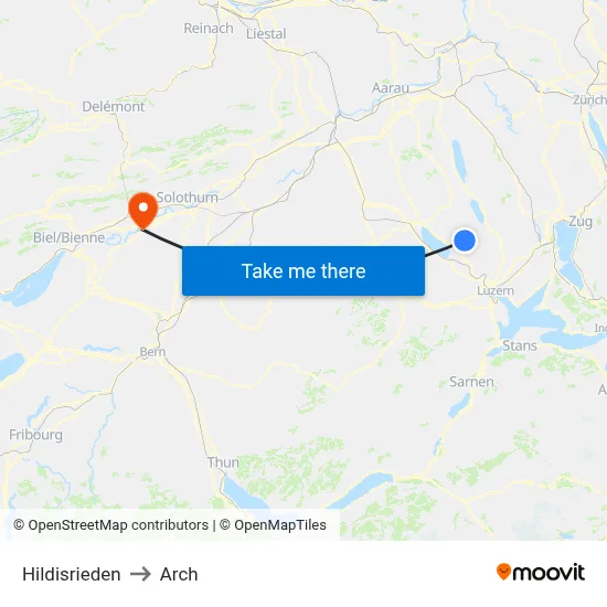 Hildisrieden to Arch map