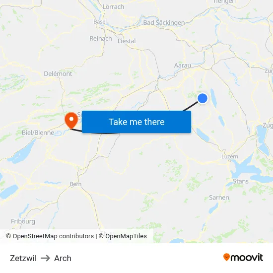Zetzwil to Arch map