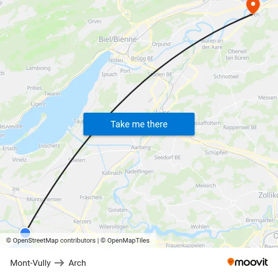 Mont-Vully to Arch map
