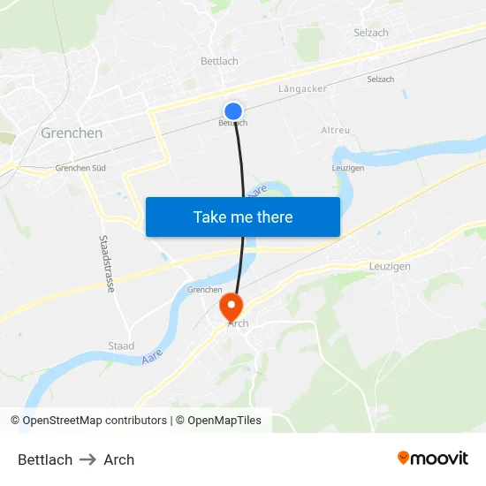 Bettlach to Arch map