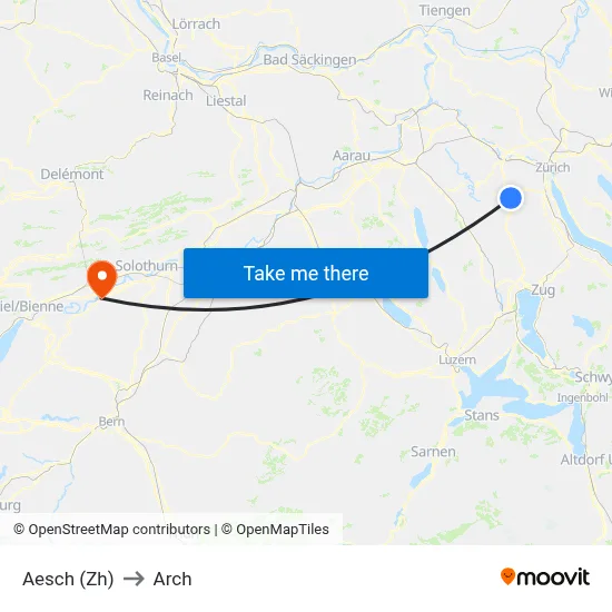 Aesch (Zh) to Arch map