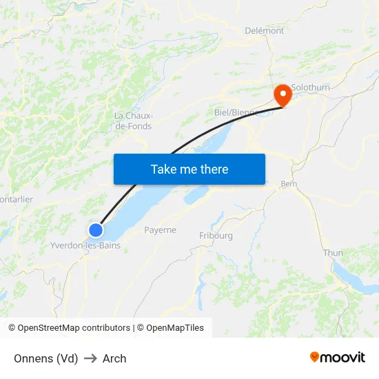 Onnens (Vd) to Arch map