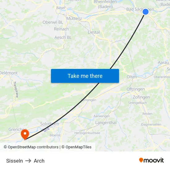 Sisseln to Arch map