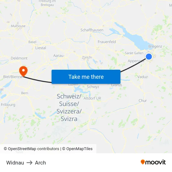 Widnau to Arch map