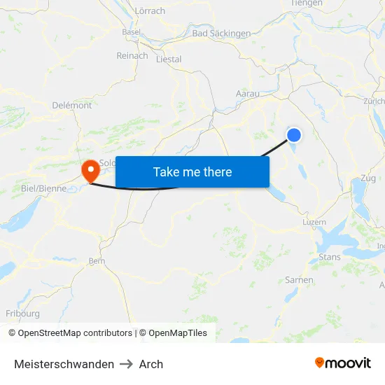 Meisterschwanden to Arch map