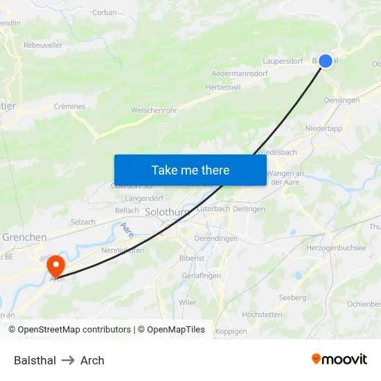 Balsthal to Arch map