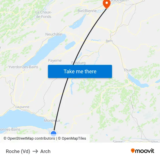 Roche (Vd) to Arch map