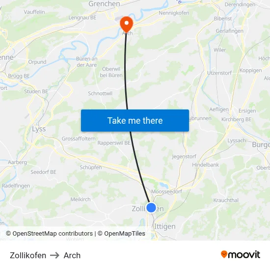 Zollikofen to Arch map
