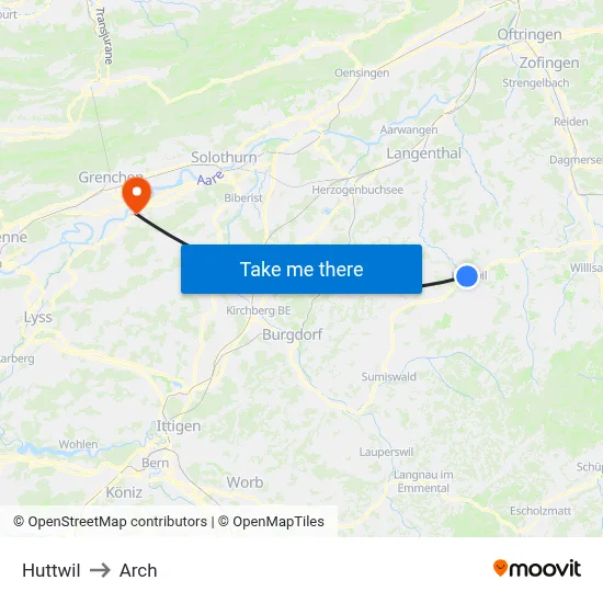 Huttwil to Arch map