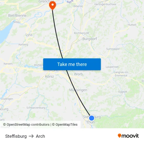 Steffisburg to Arch map