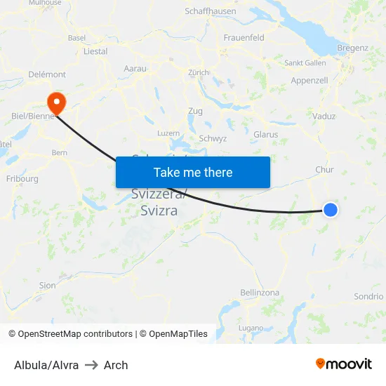 Albula/Alvra to Arch map