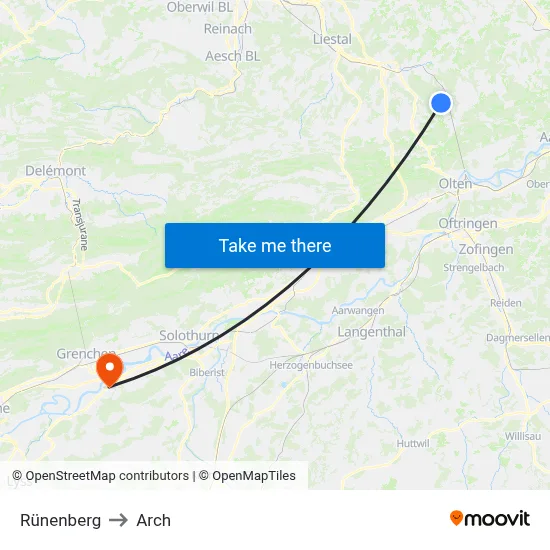 Rünenberg to Arch map