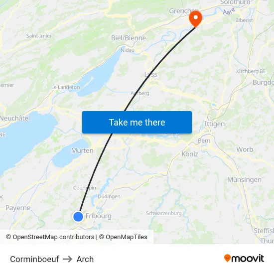Corminboeuf to Arch map