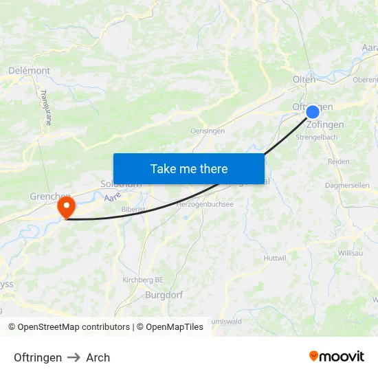 Oftringen to Arch map