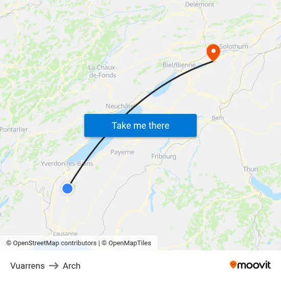 Vuarrens to Arch map