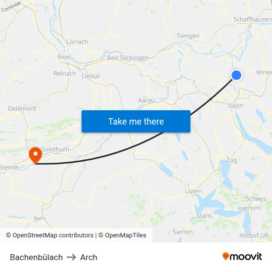 Bachenbülach to Arch map