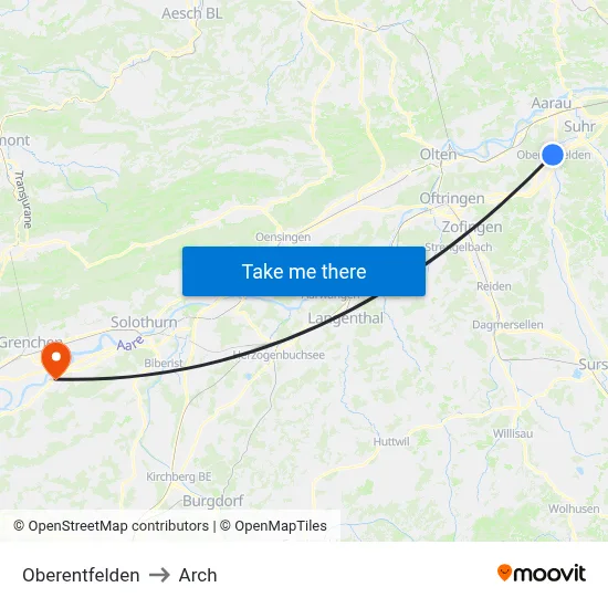 Oberentfelden to Arch map
