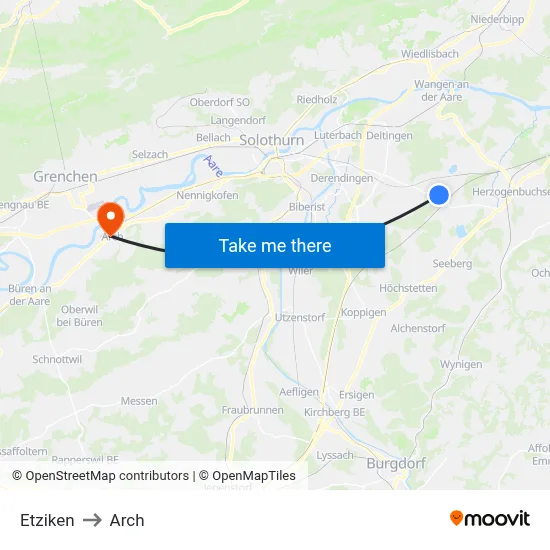 Etziken to Arch map