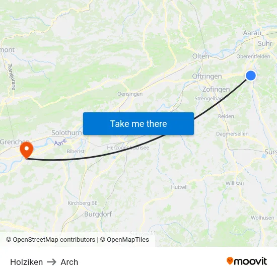 Holziken to Arch map