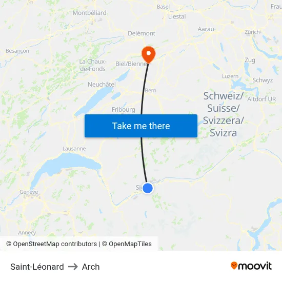 Saint-Léonard to Arch map