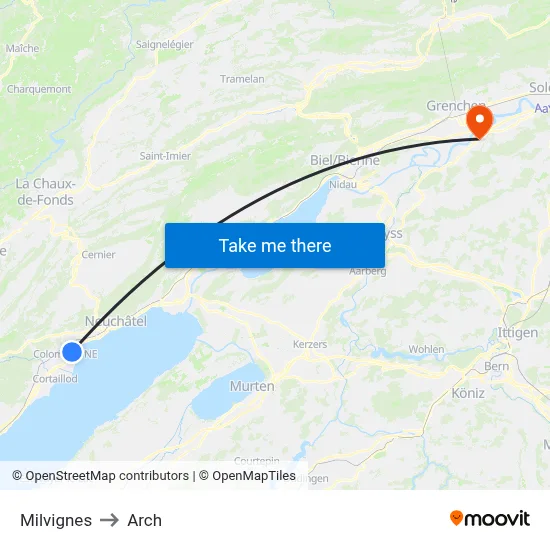 Milvignes to Arch map